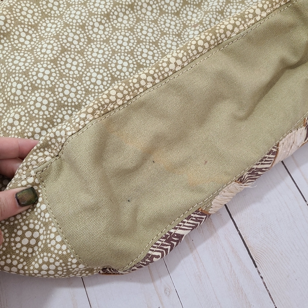 Vintage Fossil beaded canvas bag floral raffia sage green large - Picture 6 of 10